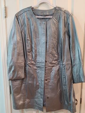 Jessica London Metallic Silver Leather Jacket